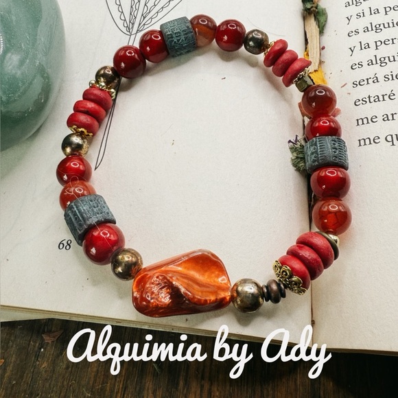 Carnelian and red jasper beaded bracelet